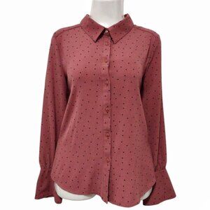 Papaya - Polka Dot Button Front Long Sleeves Blouse